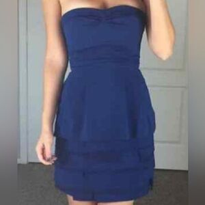 BCBGMAXAZRIA Annika Strapless Layered Cocktail Dress Blue 2